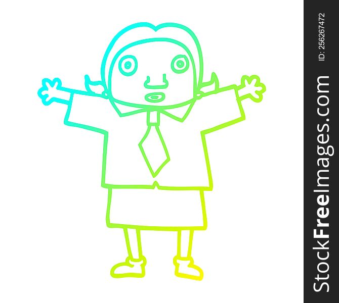 cold gradient line drawing of a cartoon school girl