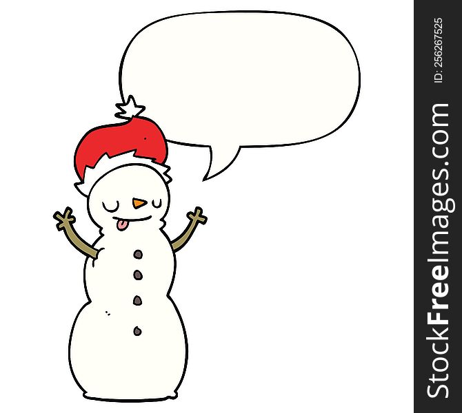 Cartoon Christmas Snowman And Speech Bubble