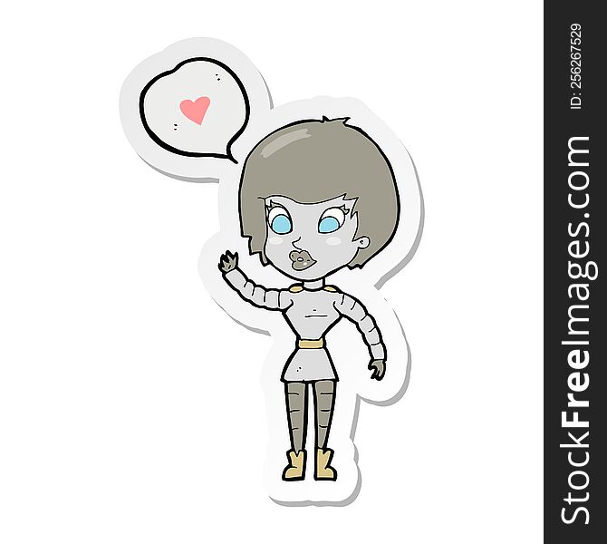 sticker of a cartoon robot woman