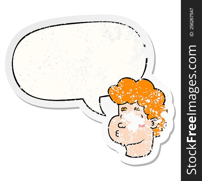 Cartoon Male Face And Speech Bubble Distressed Sticker