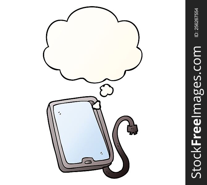 cartoon computer tablet with thought bubble in smooth gradient style