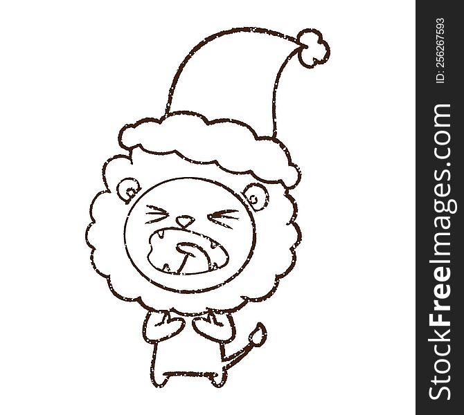 Christmas Lion Charcoal Drawing
