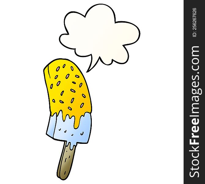 Cartoon Ice Cream Lolly And Speech Bubble In Smooth Gradient Style