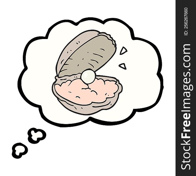 freehand drawn thought bubble cartoon oyster with pearl