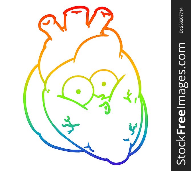 rainbow gradient line drawing of a cartoon curious heart