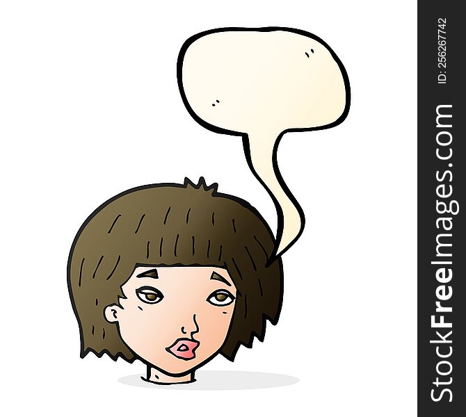 Cartoon Bored Looking Woman With Speech Bubble