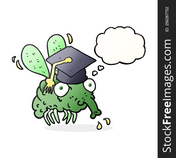 freehand drawn thought bubble cartoon fly graduate