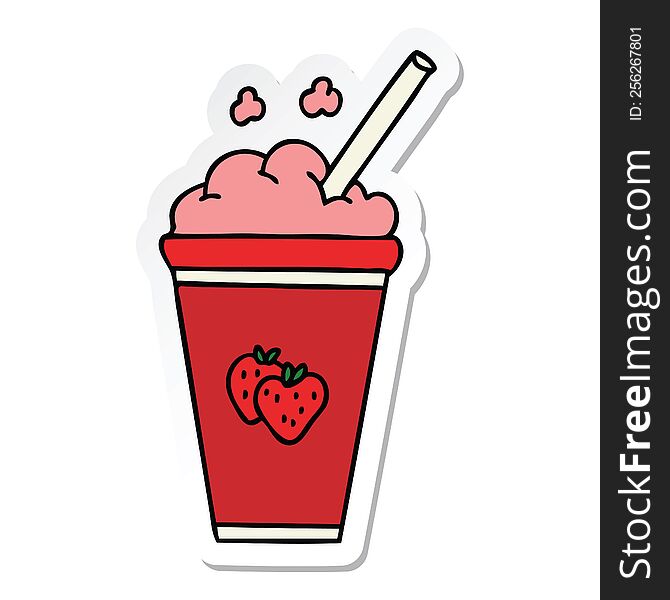 Sticker Of A Quirky Hand Drawn Cartoon Strawberry Milkshake