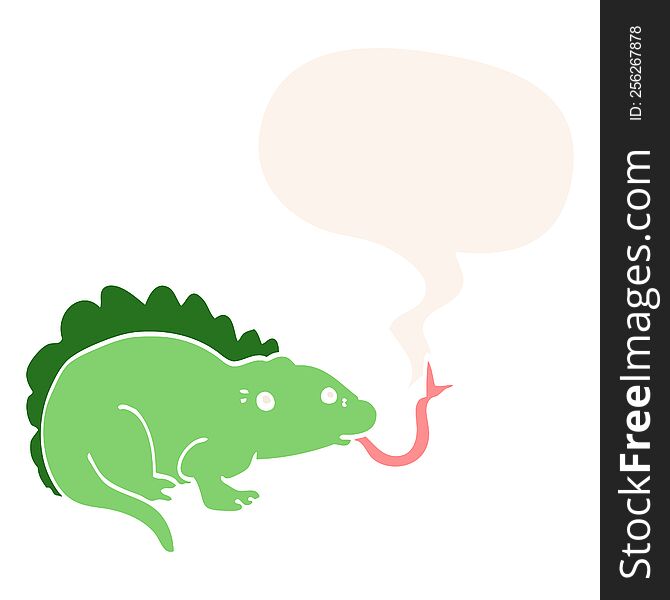 Cartoon Lizard And Speech Bubble In Retro Style