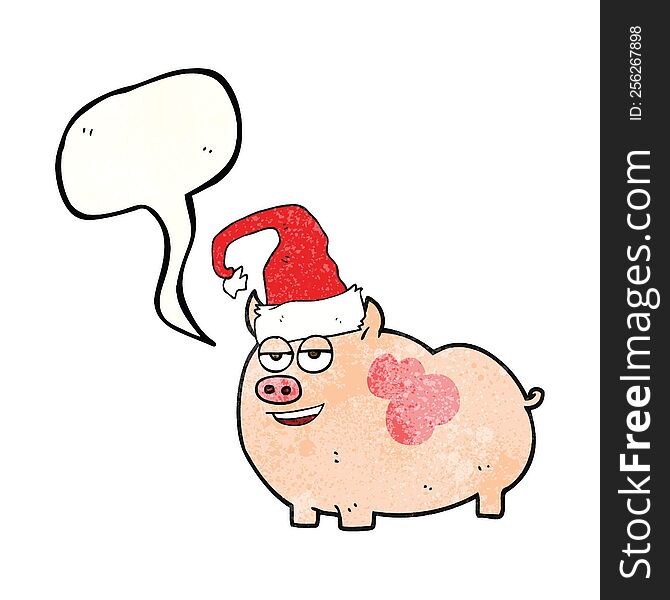 Speech Bubble Textured Cartoon Christmas Pig