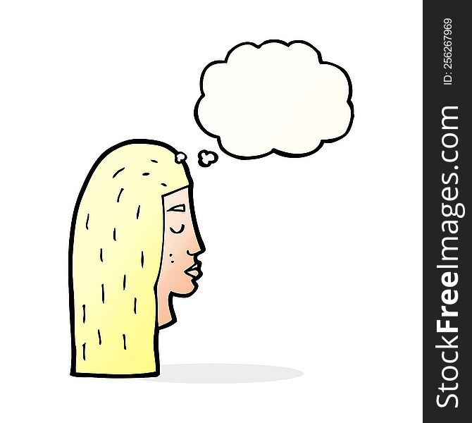 cartoon female face profile with thought bubble
