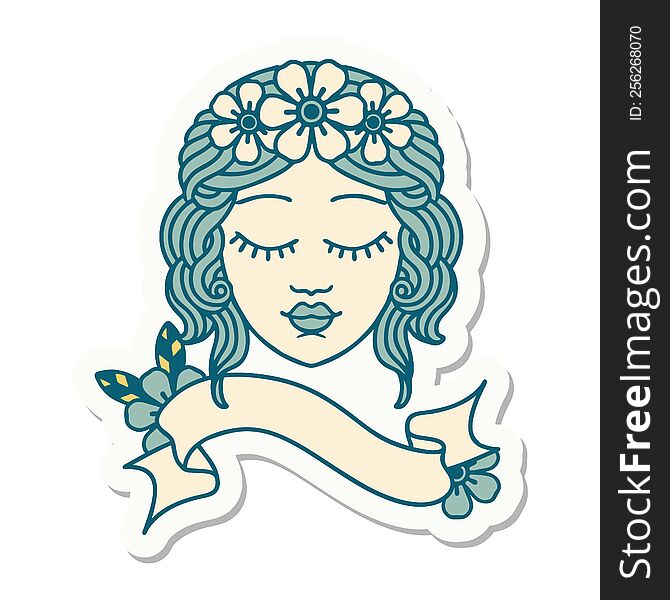 Tattoo Sticker With Banner Of A Maidens Face