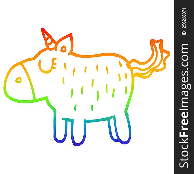 Rainbow Gradient Line Drawing Cartoon Cute Unicorn