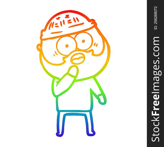 Rainbow Gradient Line Drawing Shocked Bearded Man