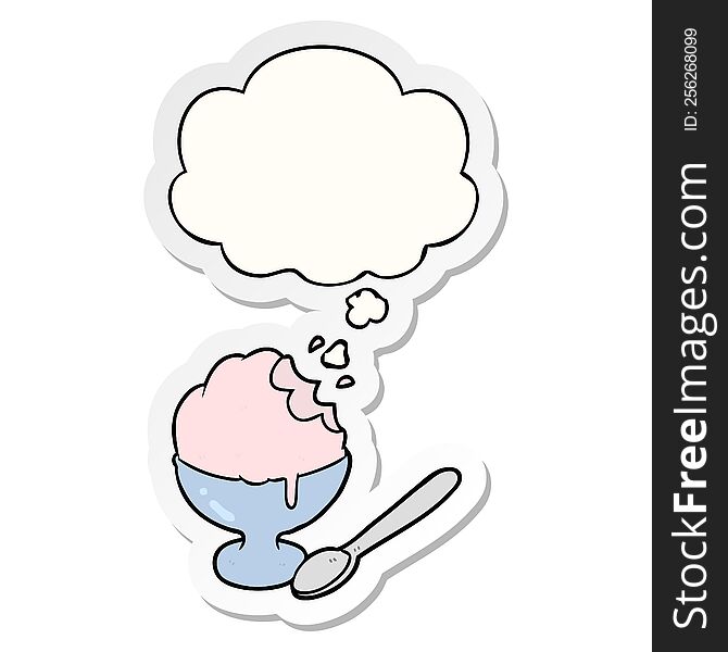 Cartoon Ice Cream Dessert And Thought Bubble As A Printed Sticker