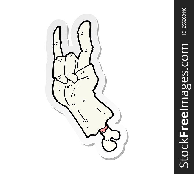 sticker of a cartoon zombie hand making rock symbol