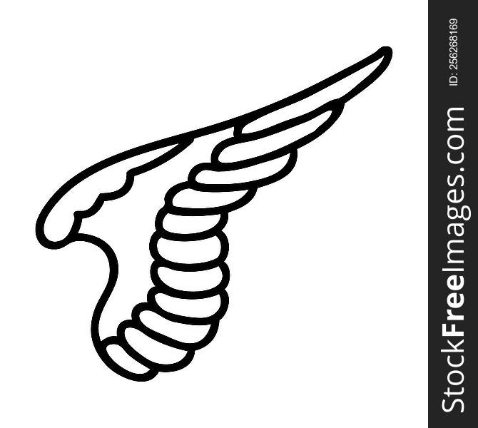 tattoo in black line style of a wing. tattoo in black line style of a wing