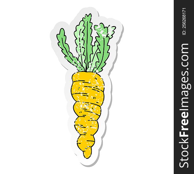 distressed sticker of a quirky hand drawn cartoon carrot