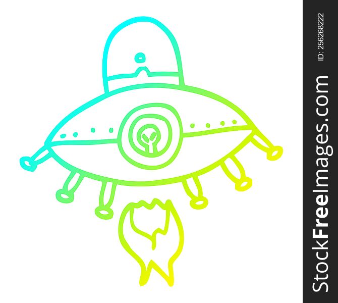 Cold Gradient Line Drawing Cartoon Alien Spaceship