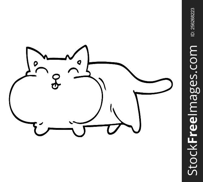 Line Drawing Cartoon Happy Cat