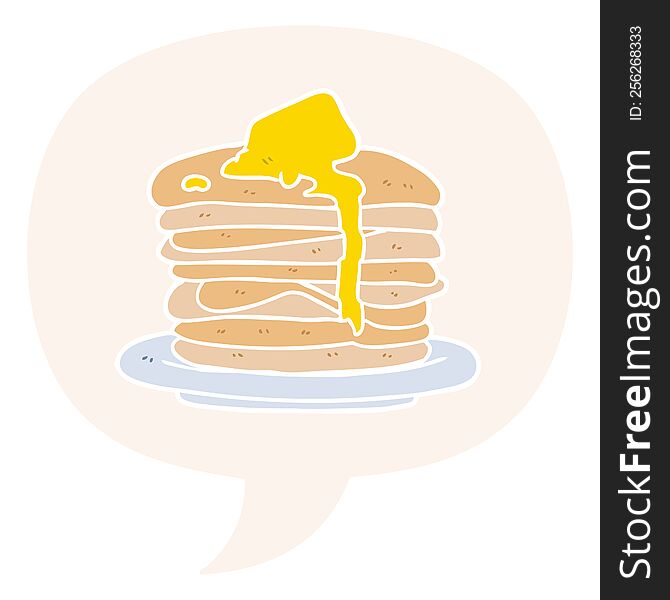 cartoon stack of pancakes with speech bubble in retro style