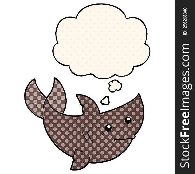 cartoon shark with thought bubble in comic book style