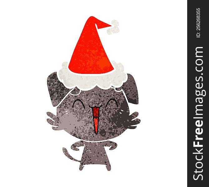 Happy Little Dog Retro Cartoon Of A Wearing Santa Hat