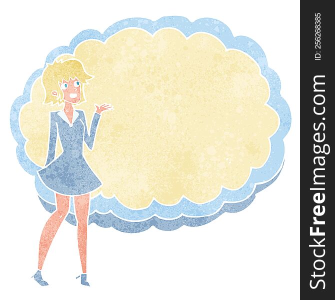 Cartoon Friendly Woman With Cloud Text Space