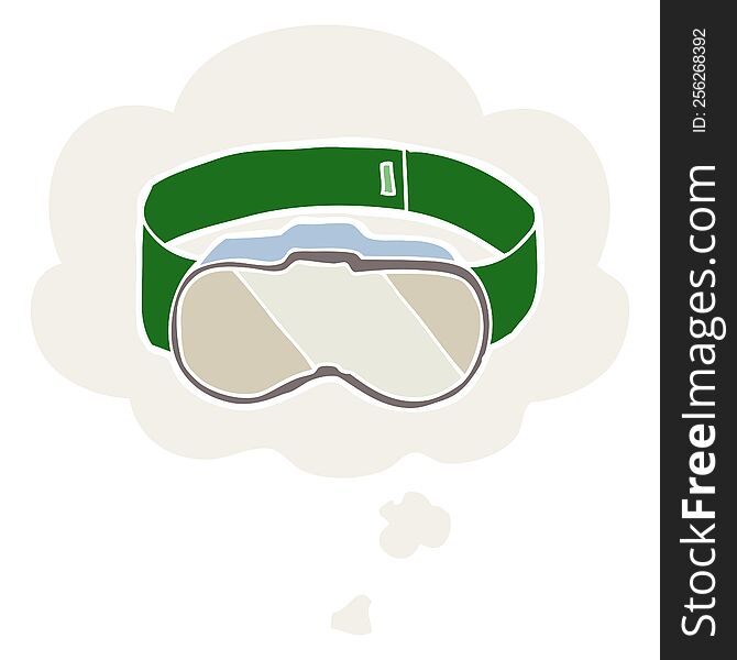 cartoon goggles with thought bubble in retro style