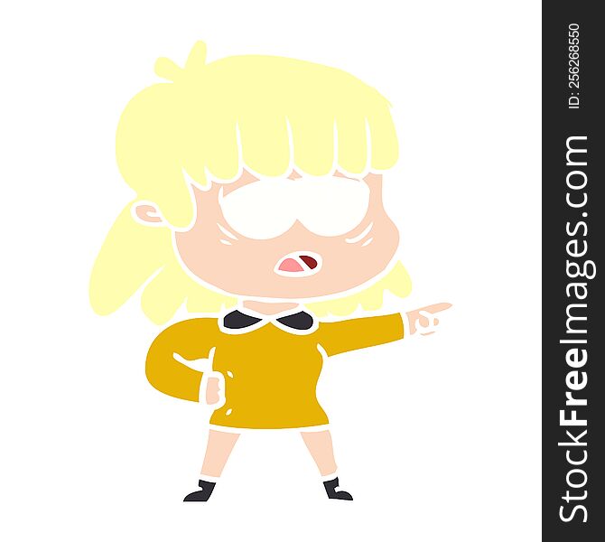 Flat Color Style Cartoon Tired Woman Pointing