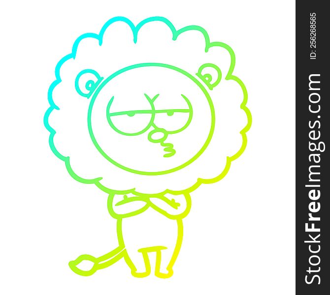 Cold Gradient Line Drawing Cartoon Tired Lion