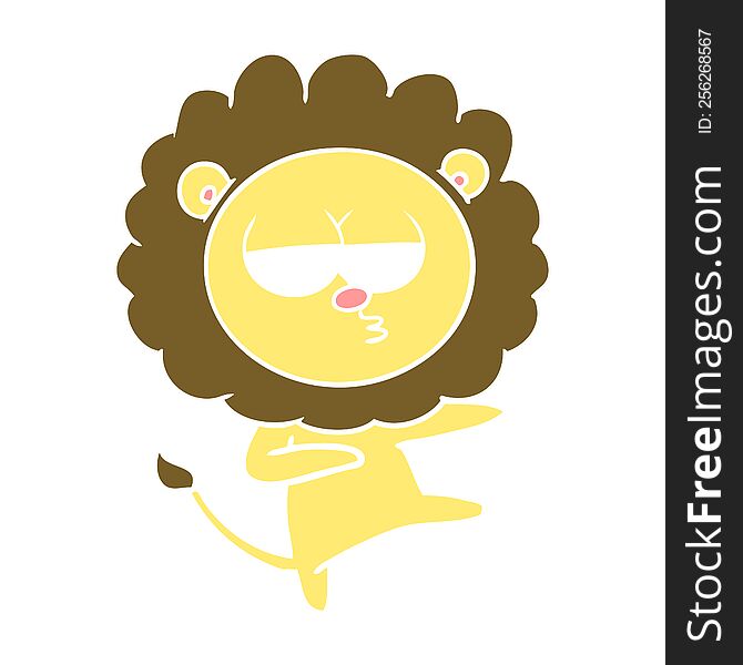 Flat Color Style Cartoon Bored Lion Dancing