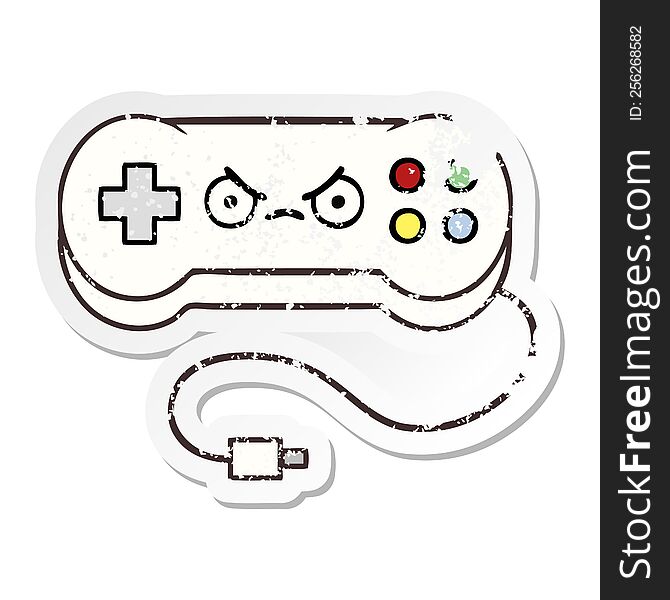 Distressed Sticker Of A Cute Cartoon Game Controller