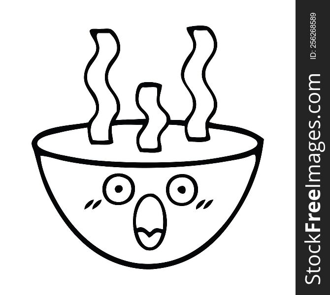 Line Drawing Cartoon Bowl Of Hot Soup