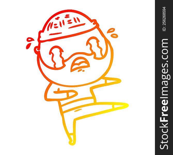 warm gradient line drawing of a cartoon bearded dancer crying