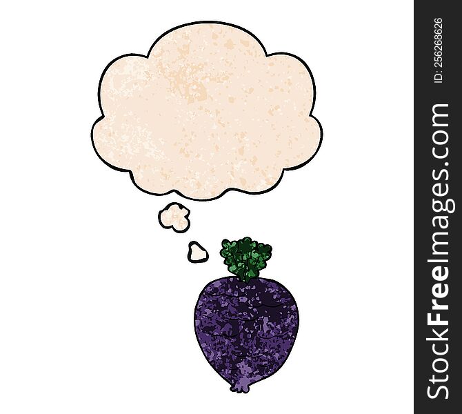 cartoon root vegetable with thought bubble in grunge texture style. cartoon root vegetable with thought bubble in grunge texture style