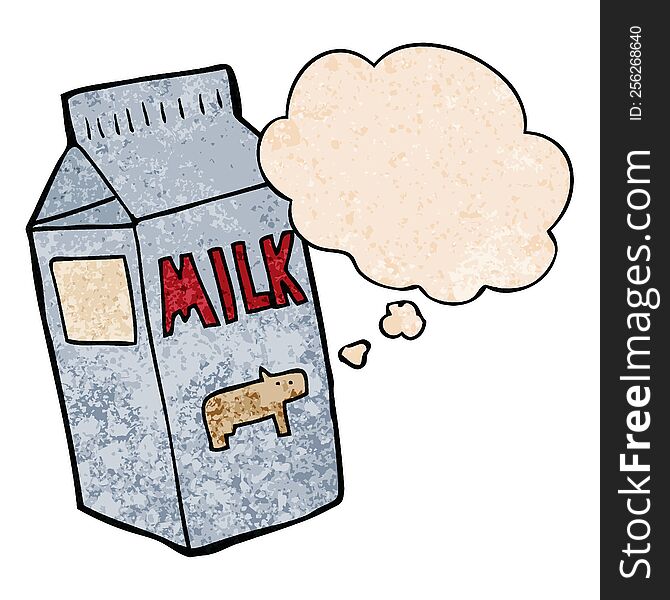 cartoon milk carton with thought bubble in grunge texture style. cartoon milk carton with thought bubble in grunge texture style