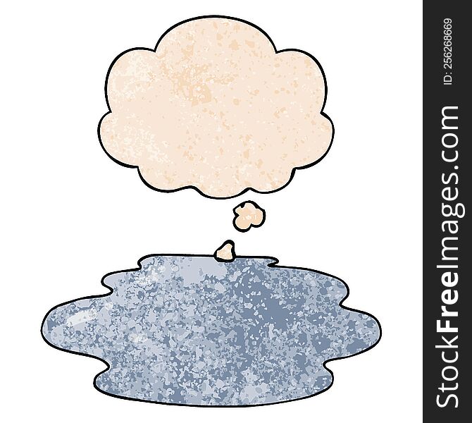 Cartoon Puddle Of Water And Thought Bubble In Grunge Texture Pattern Style