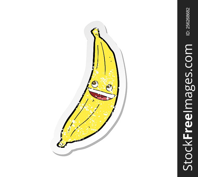 Retro Distressed Sticker Of A Cartoon Happy Banana