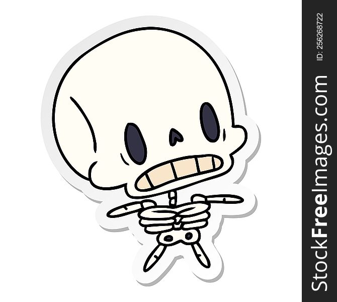 sticker cartoon illustration kawaii cute dead skeleton. sticker cartoon illustration kawaii cute dead skeleton