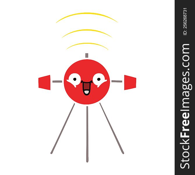 flat color retro cartoon of a satellite