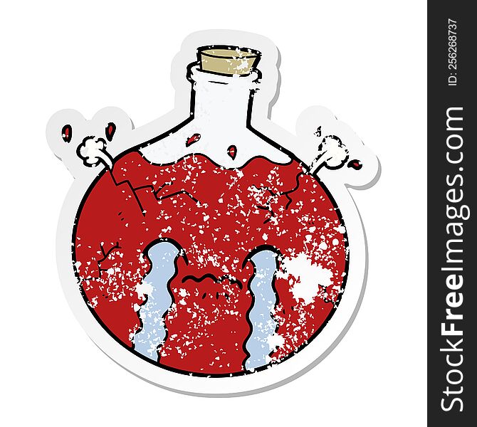 distressed sticker of a cartoon cracking potion