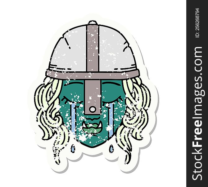 Crying Orc Fighter Character Face Illustration