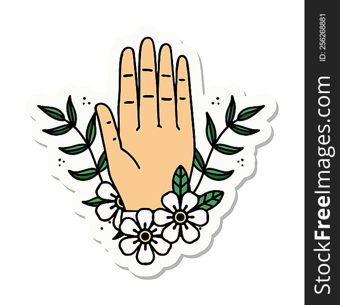 Tattoo Style Sticker Of A Hand And Flower