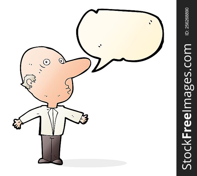 Cartoon Confused Middle Aged Man With Speech Bubble