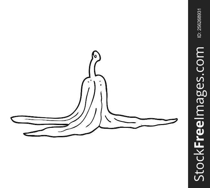 freehand drawn black and white cartoon banana peel