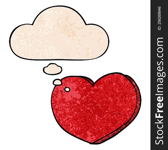 cartoon love heart and thought bubble in grunge texture pattern style