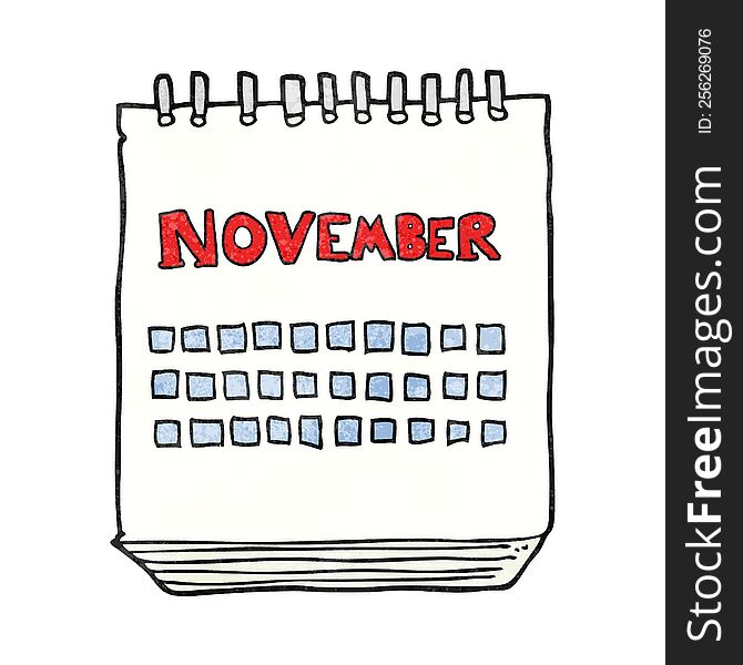 freehand textured cartoon calendar showing month of november