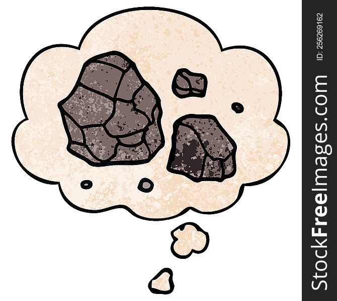 Cartoon Rocks And Thought Bubble In Grunge Texture Pattern Style