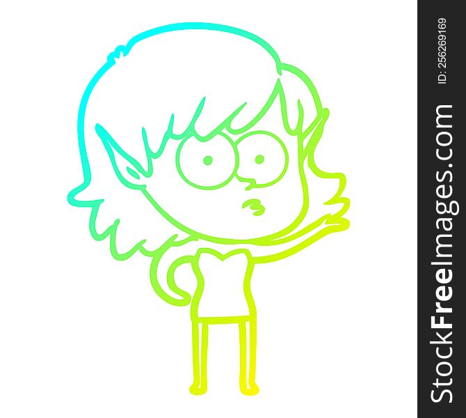 Cold Gradient Line Drawing Cartoon Shocked Elf Girl